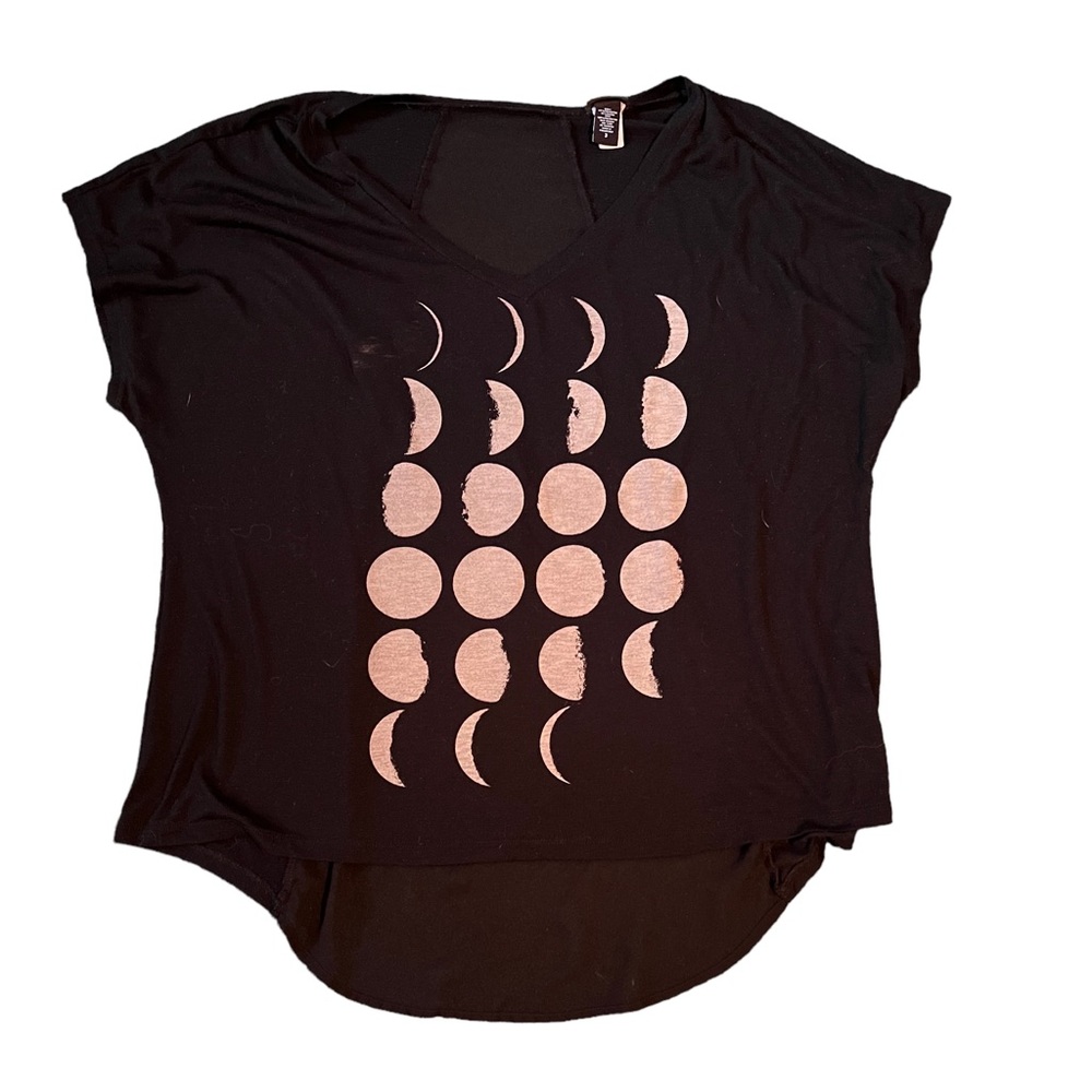 torrid Black Tee with Rose Gold Moon Phases
